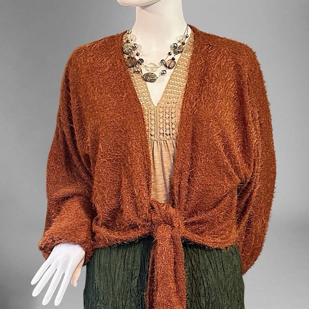Triple Seven Women's Open Tie Front Fuzzy Warm Sweater Size Large NWOT!